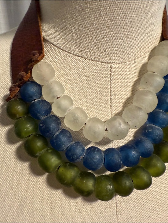 Jewelry - Leather and sea glass, handmade, choker style necklace.
